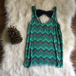 Chevron Print Tank Top With Navy Blue Chiffon Bow